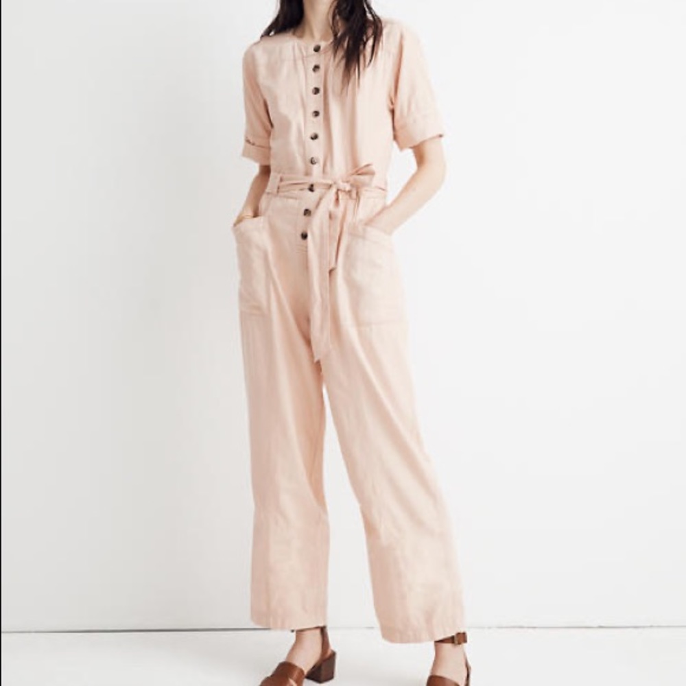 Madewell Top-stitched coverall pink jumpsuit